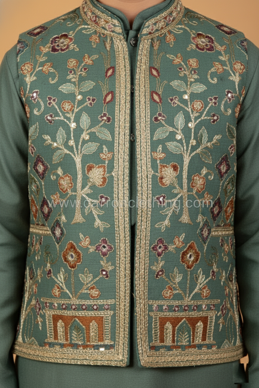 Green Colour Jacket Kurta Set(BE-BBUS_5623)