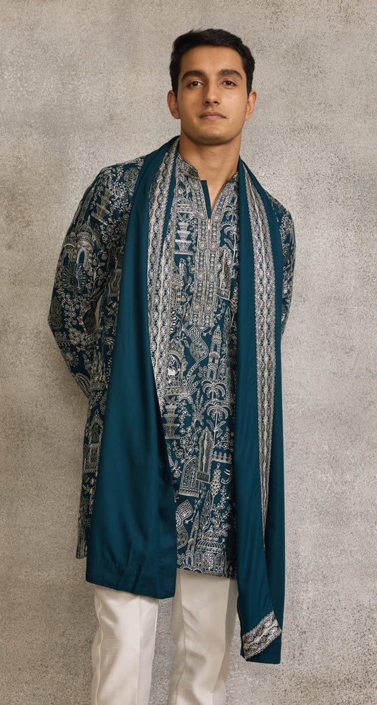 Teal Blue Colour Kurta Set With Stole (ME-MKUS_T 2597 F)
