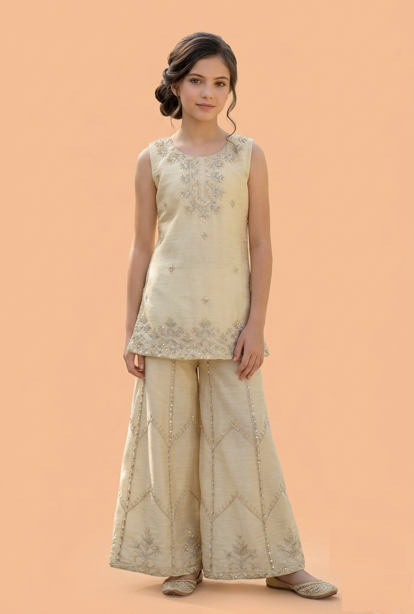 Cream Colour Plazo Set(GE-GPZS_1492)