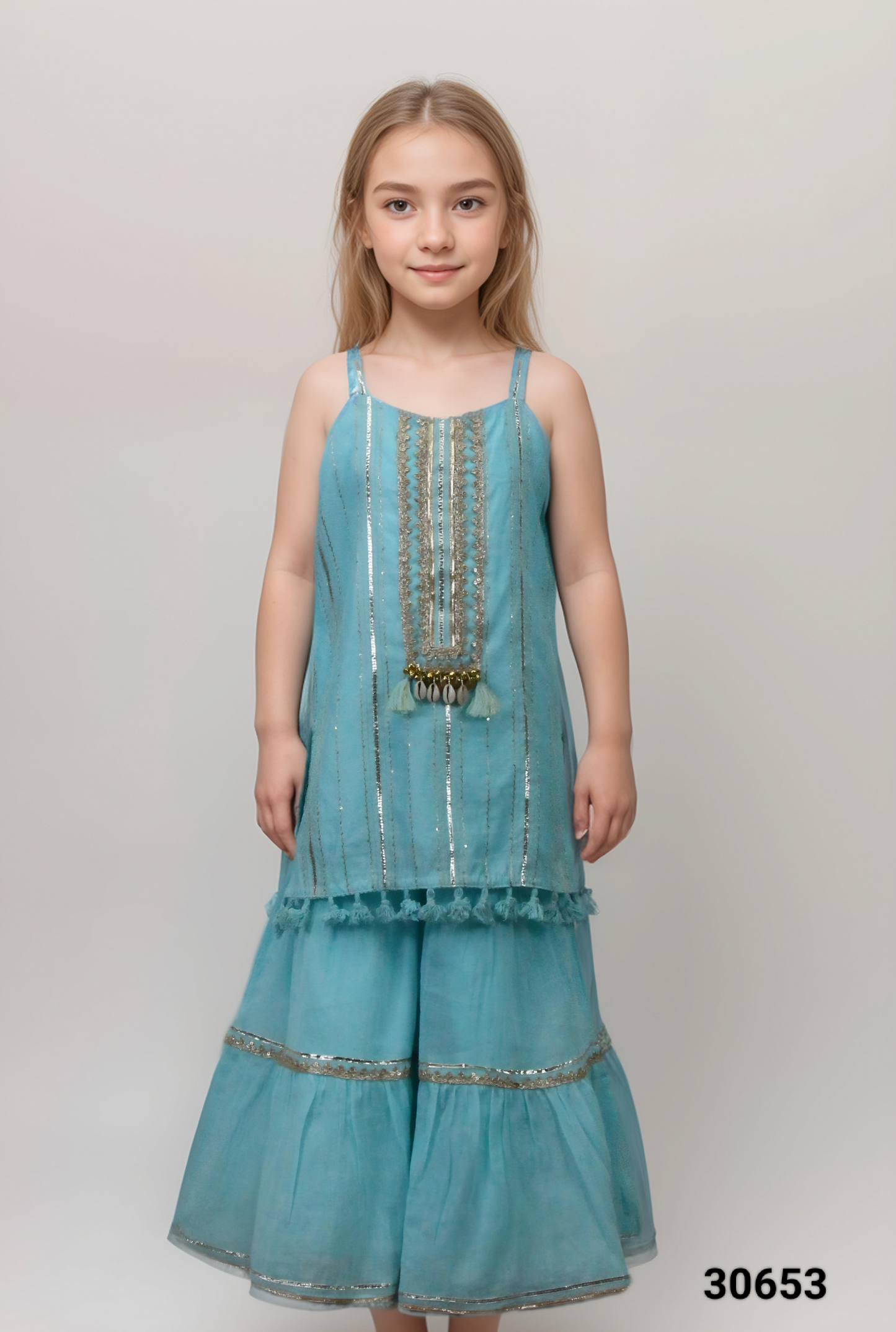 Sea Blue Colour Gharara Set(GE-GGHS_30653)
