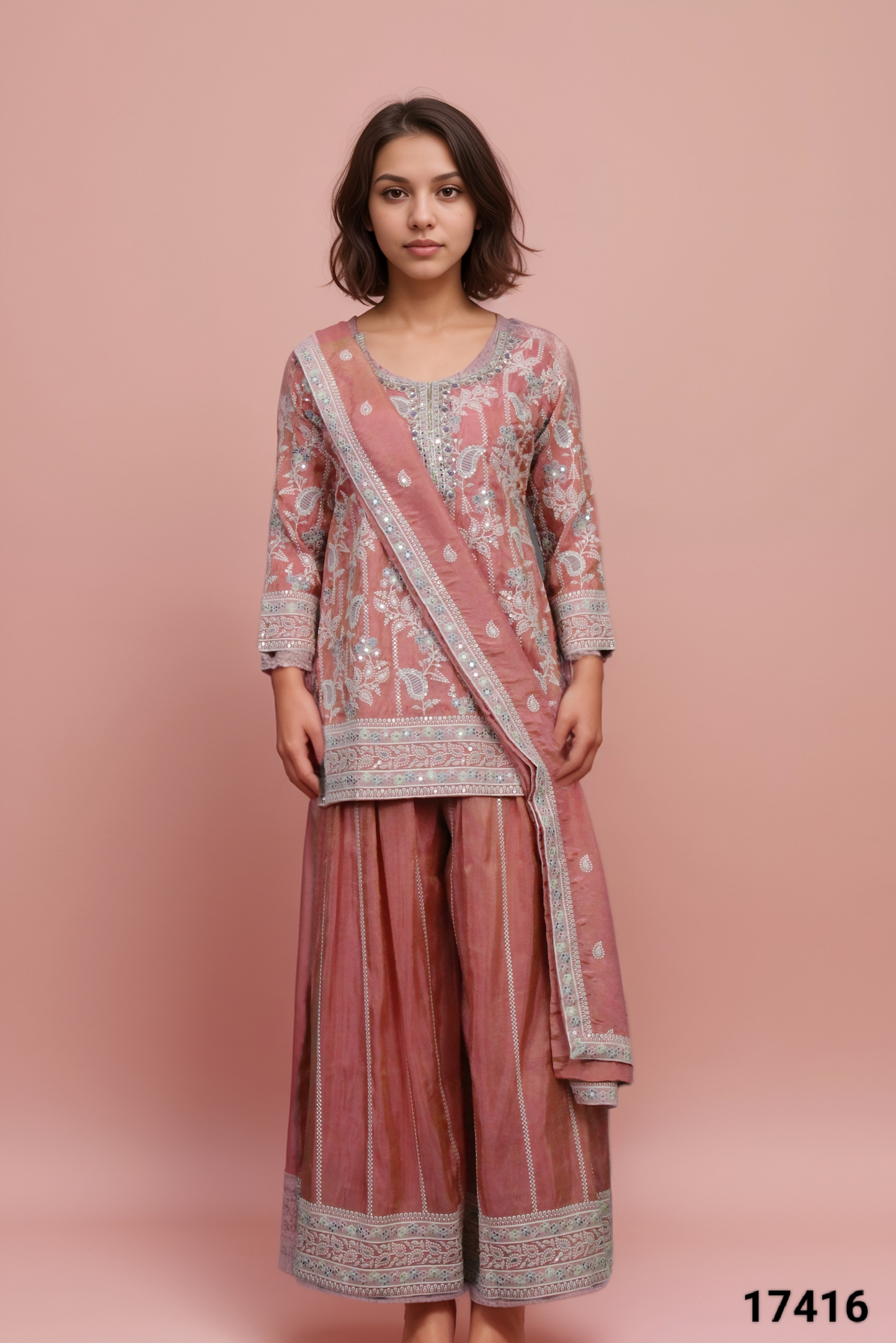 Dusty Rose Colour Plazo Set(LE-WPZS_17416)