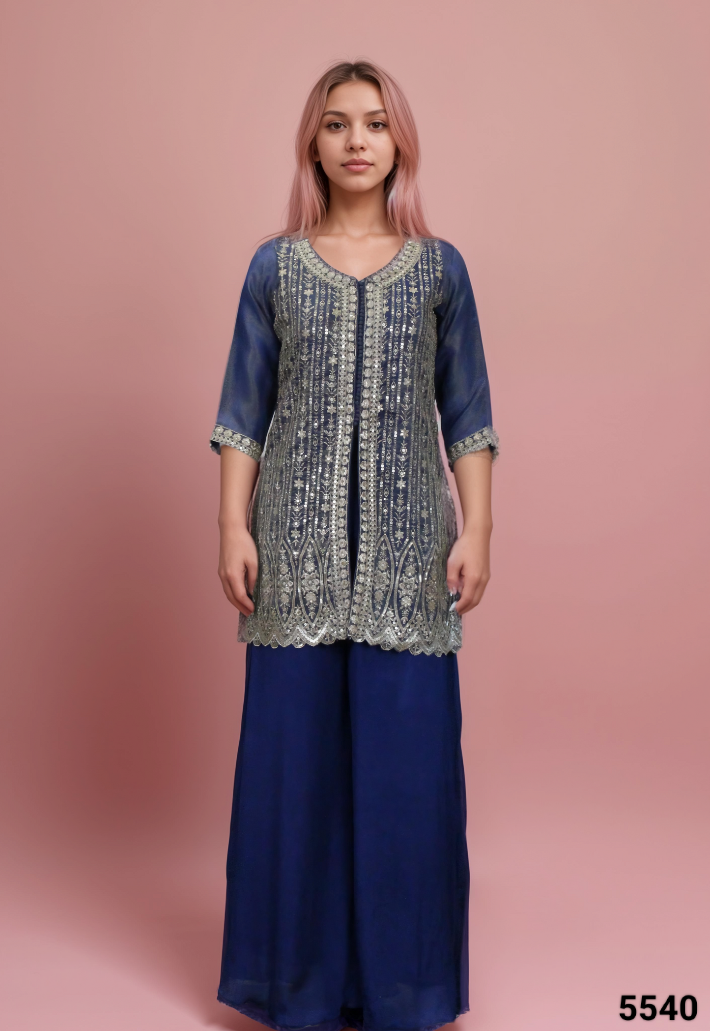 Blue Colour Plazo Set With Dupatta(LE-WPZS_5540)