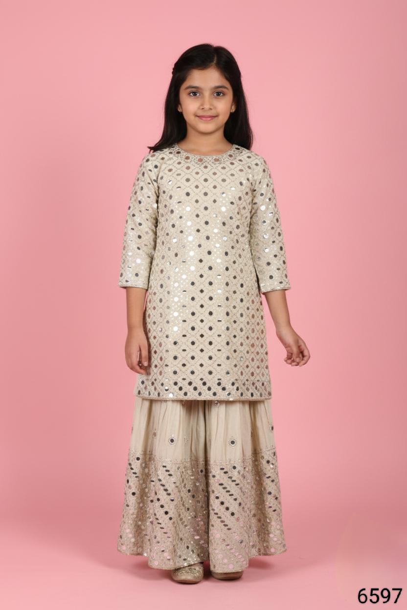 Fawn Colour Gharara Set(GE-GGHS_6597)