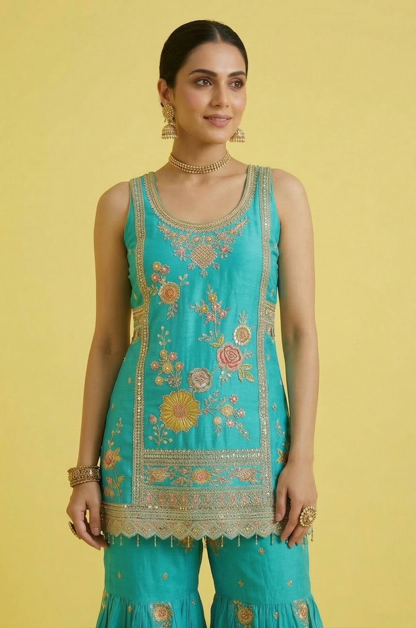 Turquoise Blue Colour Gharara Set(LE-WGHA_7042)