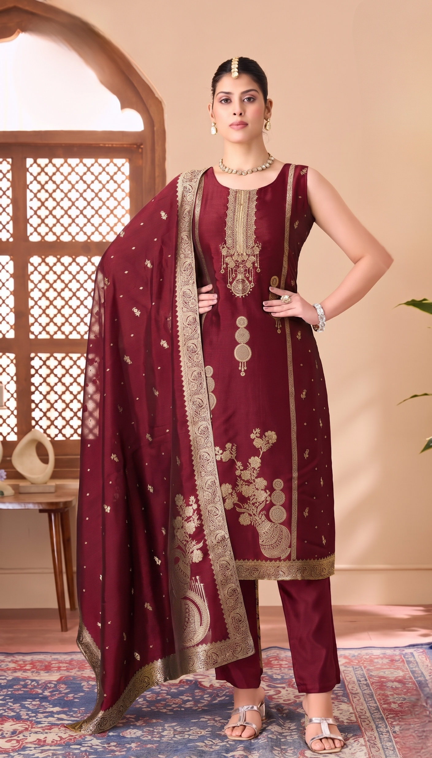 Maroon Colour Pant Set(LE-WPNS_5064)