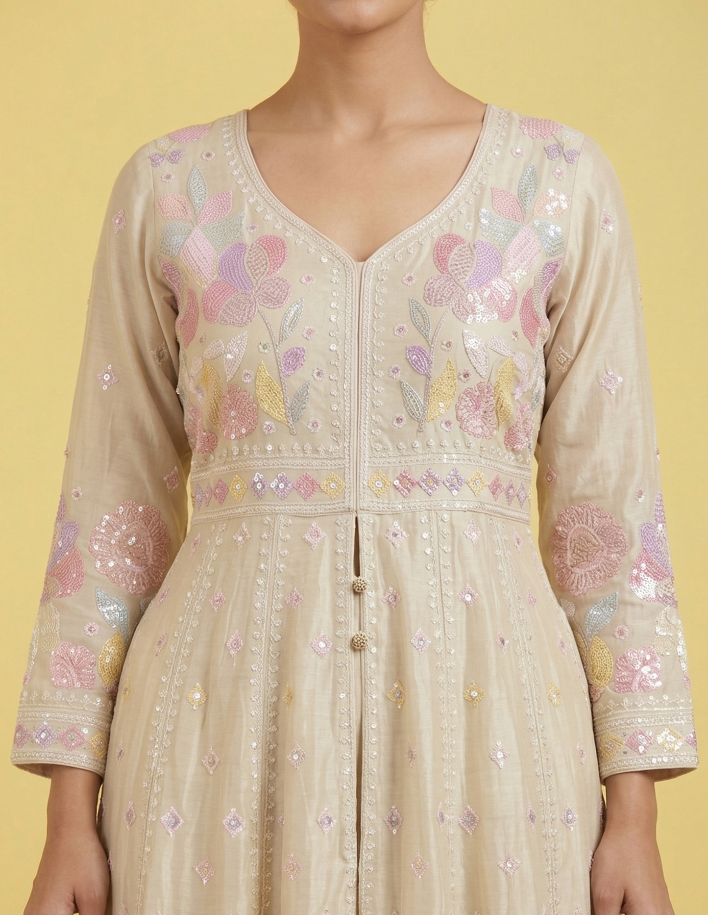 Cream Colour Centre Cut Anarkali(LE-WANK_17480)