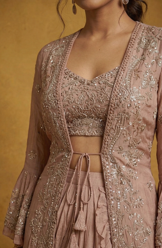Dusty Rose Colour Dhoti Skirt Plazo Set(LE-WPZS_8733)