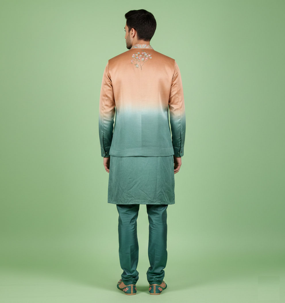 Peach & Sea Green Colour Bundi Set(ME-MBUS_BS 762)