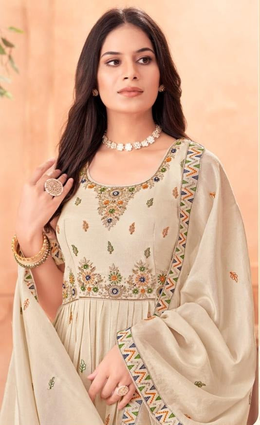 Cream Colour Anarkali(LE-WANK_2938)