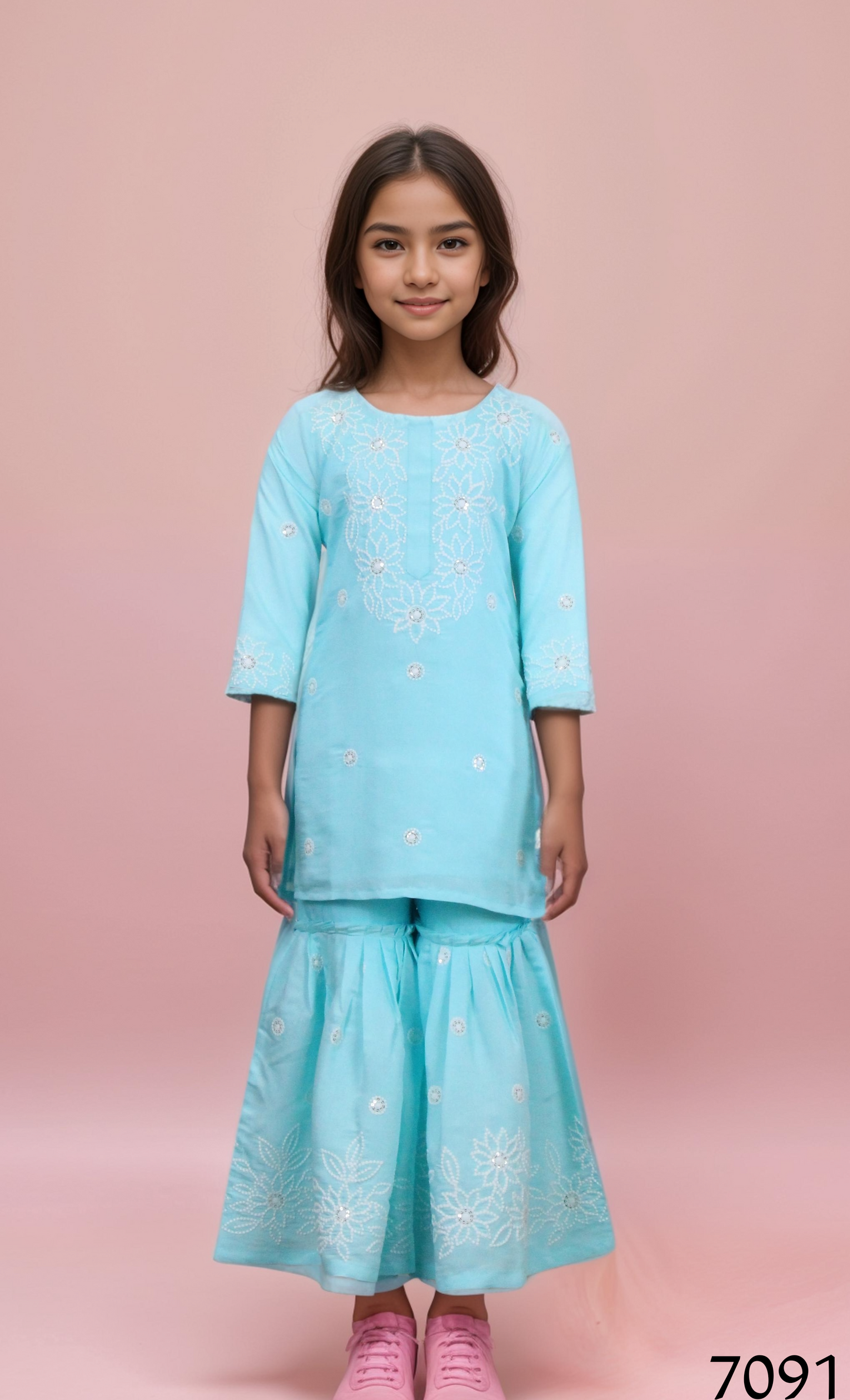 Sea Blue Colour Gharara Set(GE-GGHS_7091)