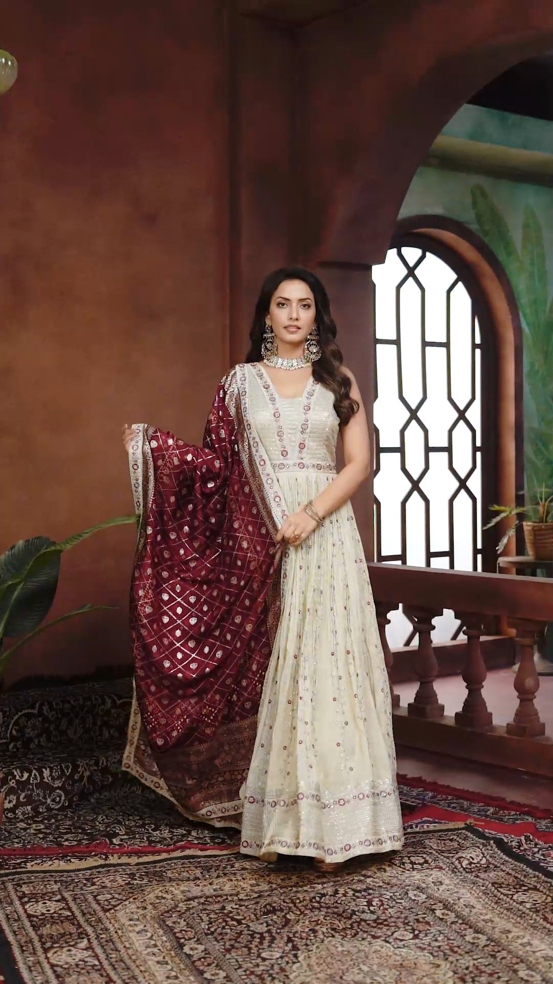 Cream Colour Anarkali(LE-WANK_3178)