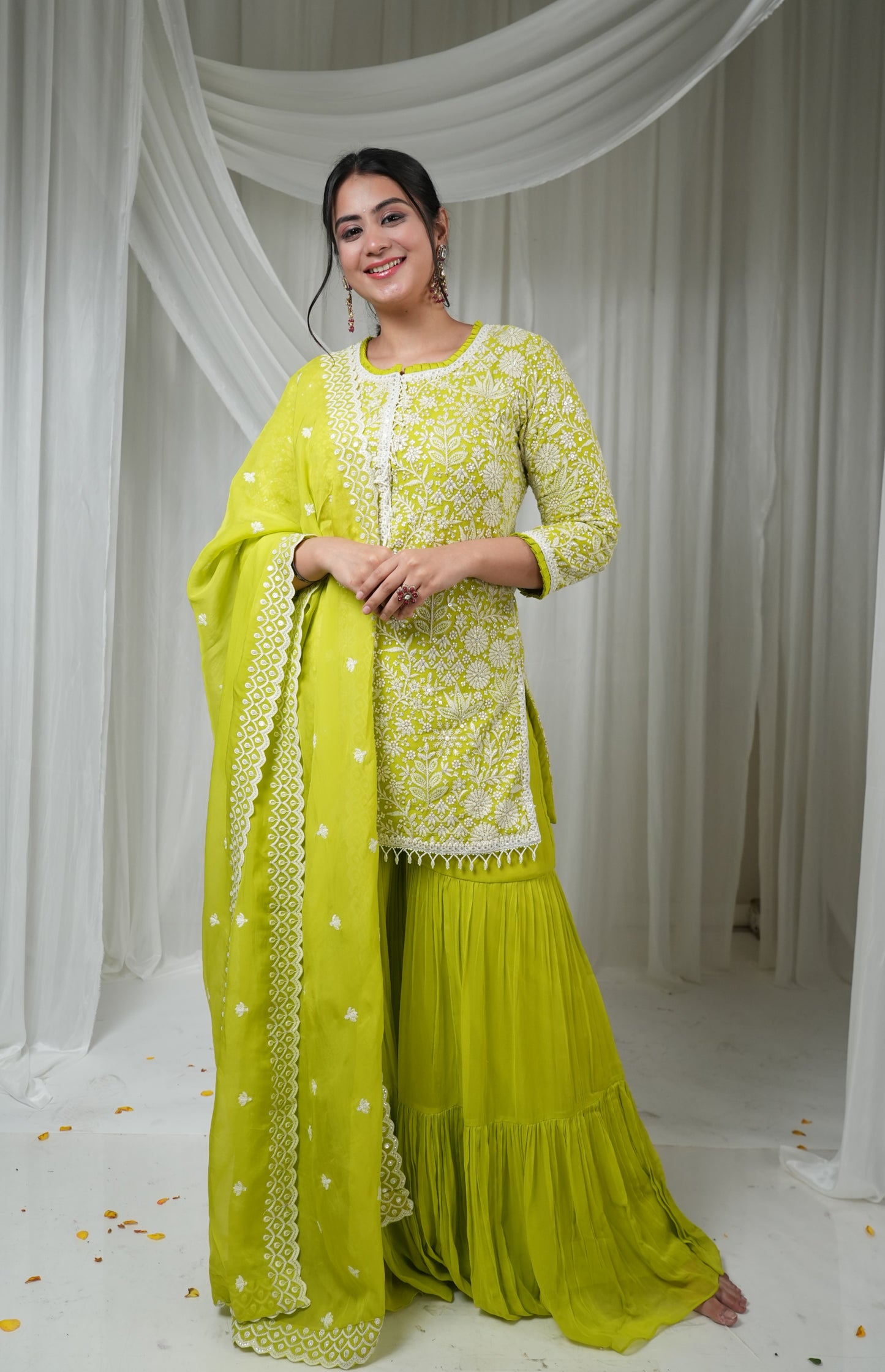 Lime Green Colour Gharara Set(LE-WGHA_3229)