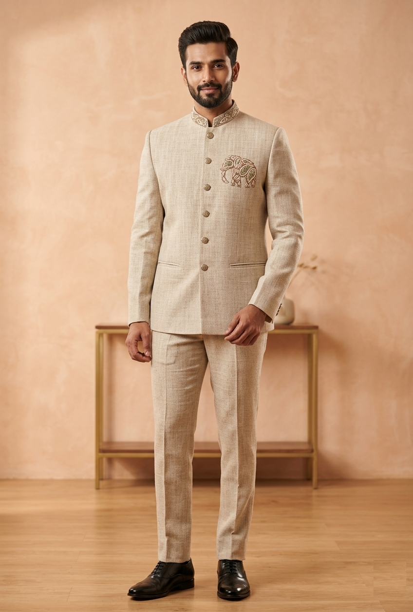 Cream Colour Jodhpuri Set(ME-MJOD_91684)