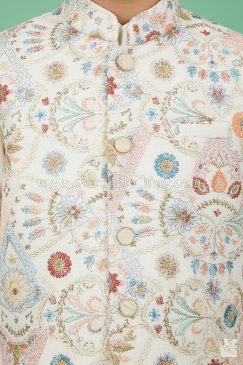 Cream Colour Jacket Kurta Set(BE-BBUS_3708)