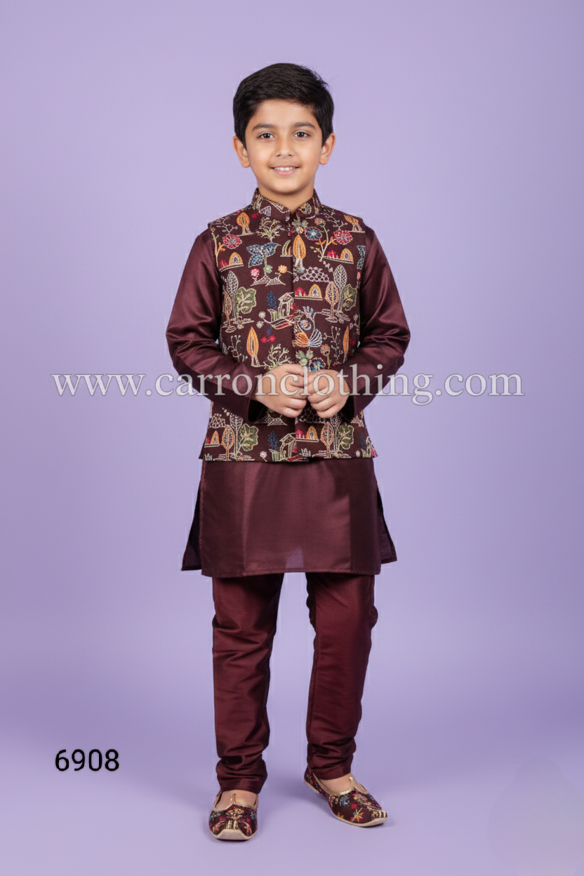 Wine Colour Jacket Kurta Set(BE-BBUS_6908)