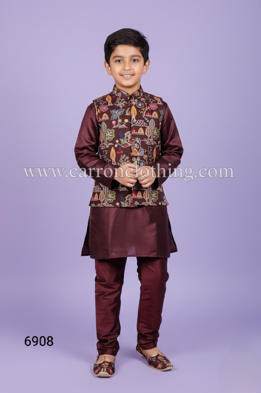 Wine Colour Jacket Kurta Set(BE-BBUS_6908)