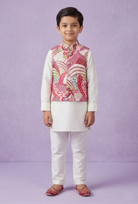 Cream Colour Jacket Kurta Set(BE-BBUS_3771)