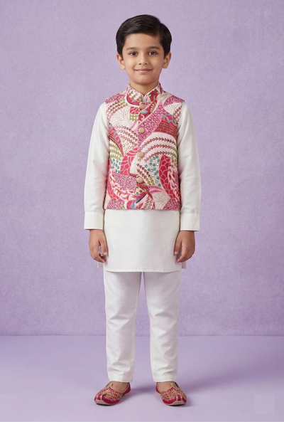 Cream Colour Jacket Kurta Set(BE-BBUS_3771)