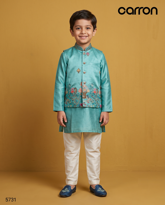 Teal Green Colour Jacket Kurta Set(BE-BBUS_5731)
