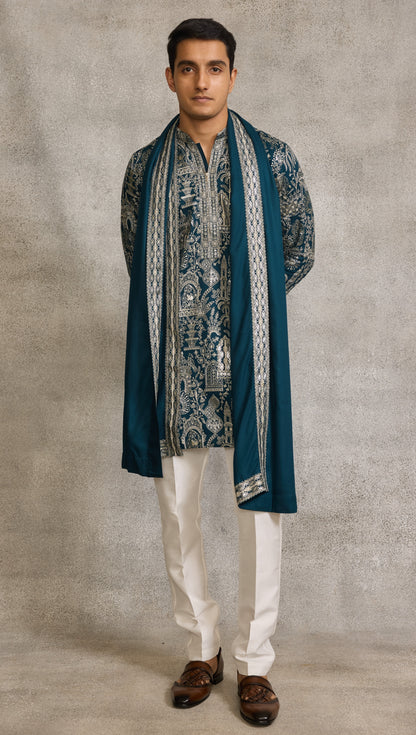 Teal Blue Colour Kurta Set With Stole (ME-MKUS_T  2597  F)