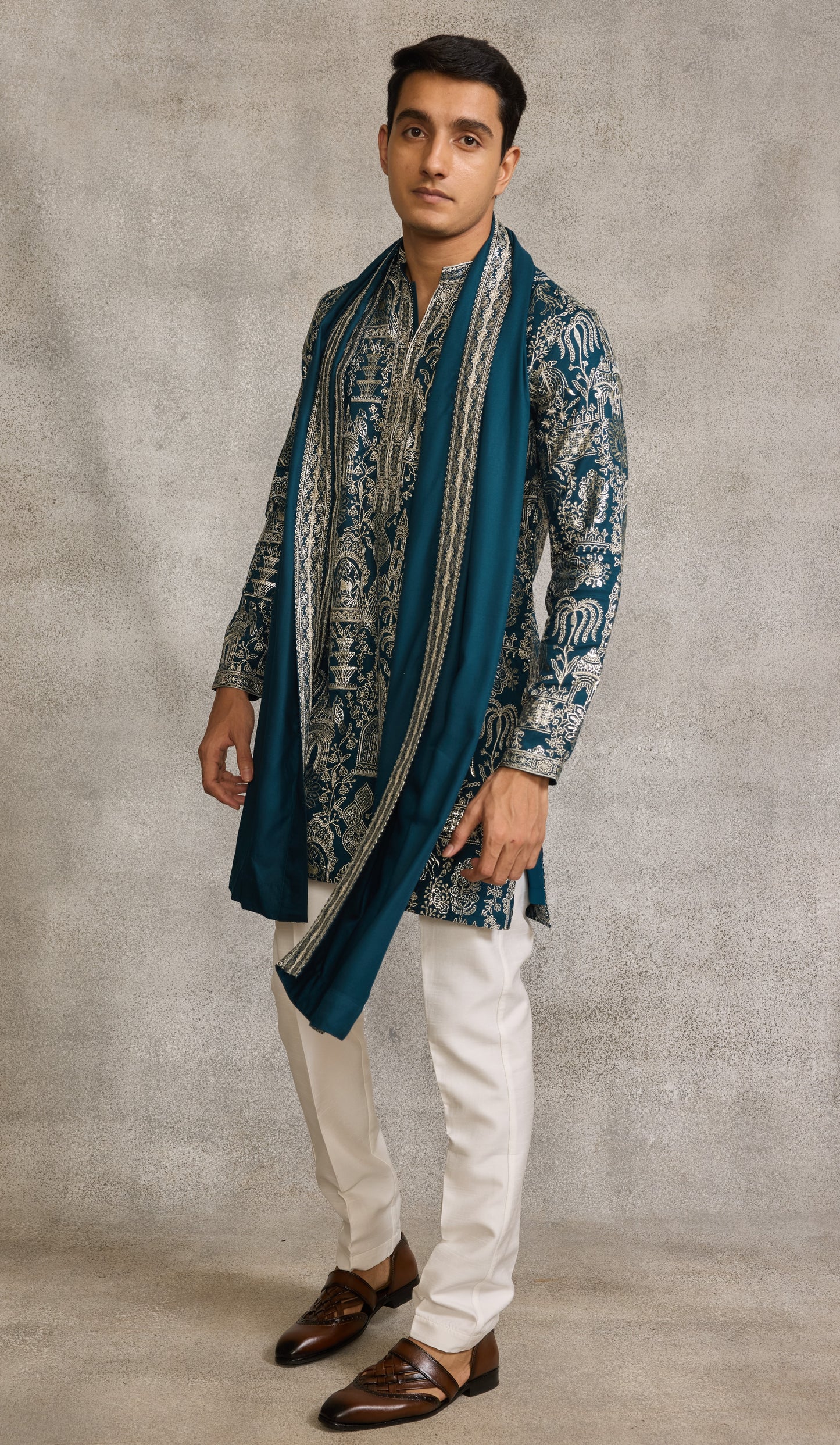 Teal Blue Colour Kurta Set With Stole (ME-MKUS_T  2597  F)