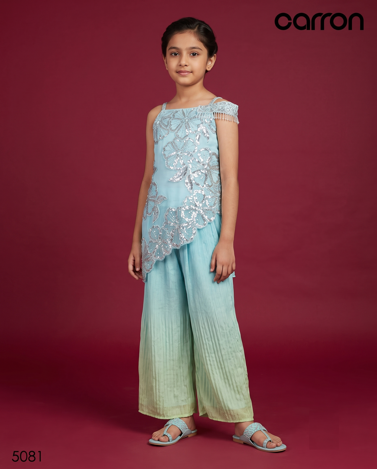 Aqua Mint Colour Plazo Set(GE-GPZS_5081)