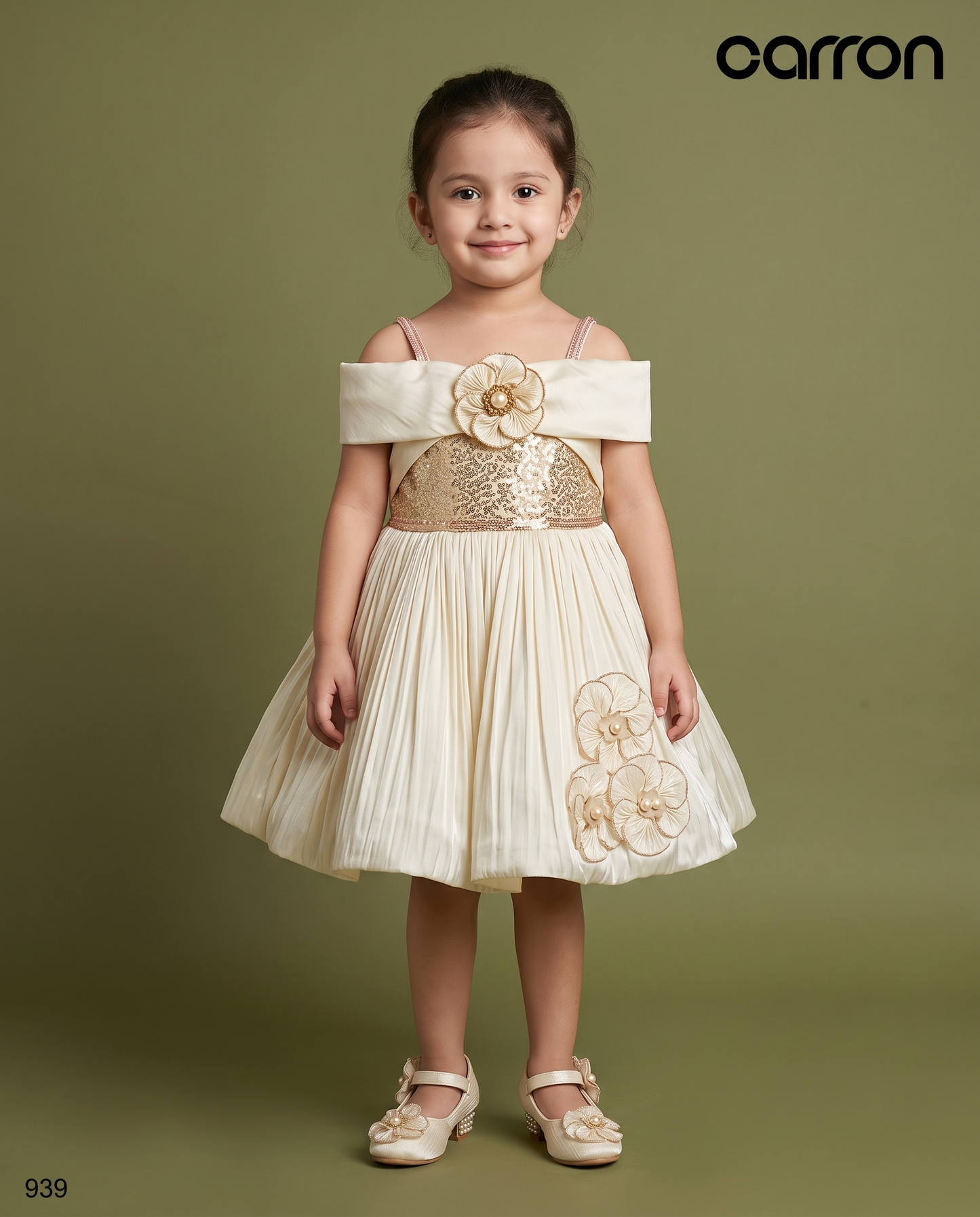 Cream & Gold Colour Party Frock(GE-GFRP_939)