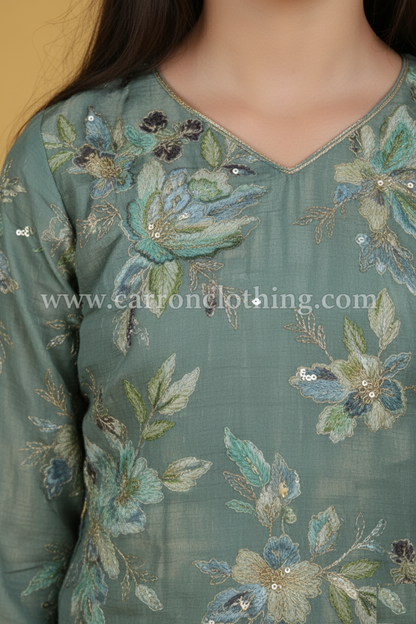 Green Colour Plazo Set(GE-GPZS_9895)