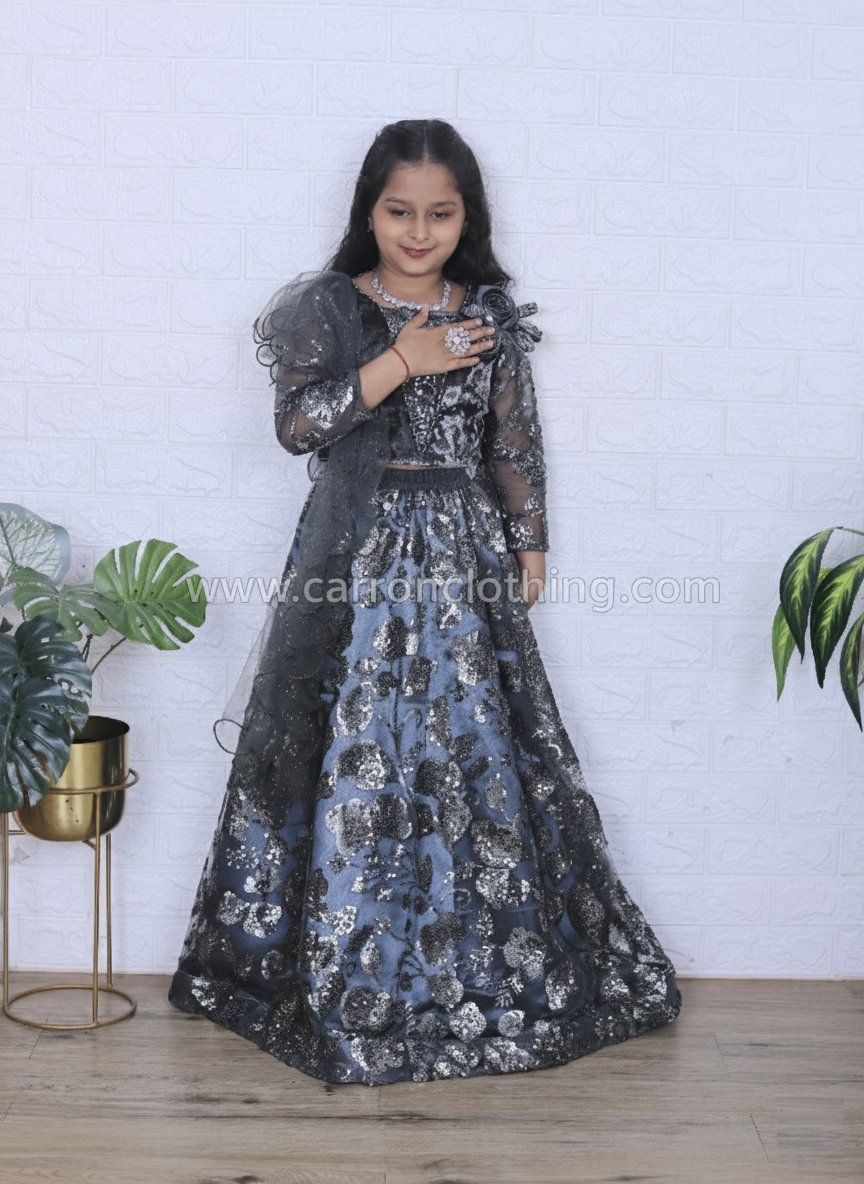 Charcoal Grey Colour Ghaghra Choli(GE-GGHC_1223)