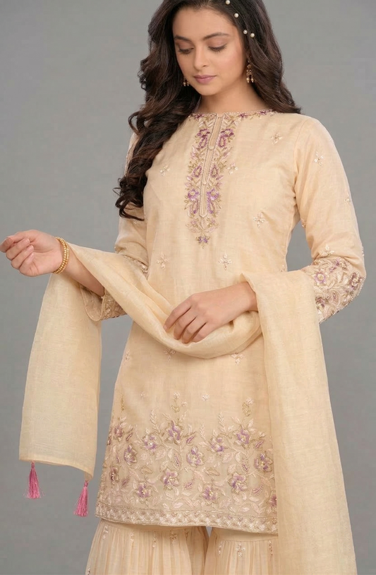 Fawn Colour Gharara Set(GE-GGHS_1152)