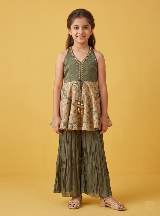 Olive Green Colour Gharara Set(GE-GGHS_3001)