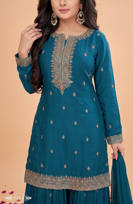 Teal Blue Colour Gharara Set(GE-GGHS_3114)