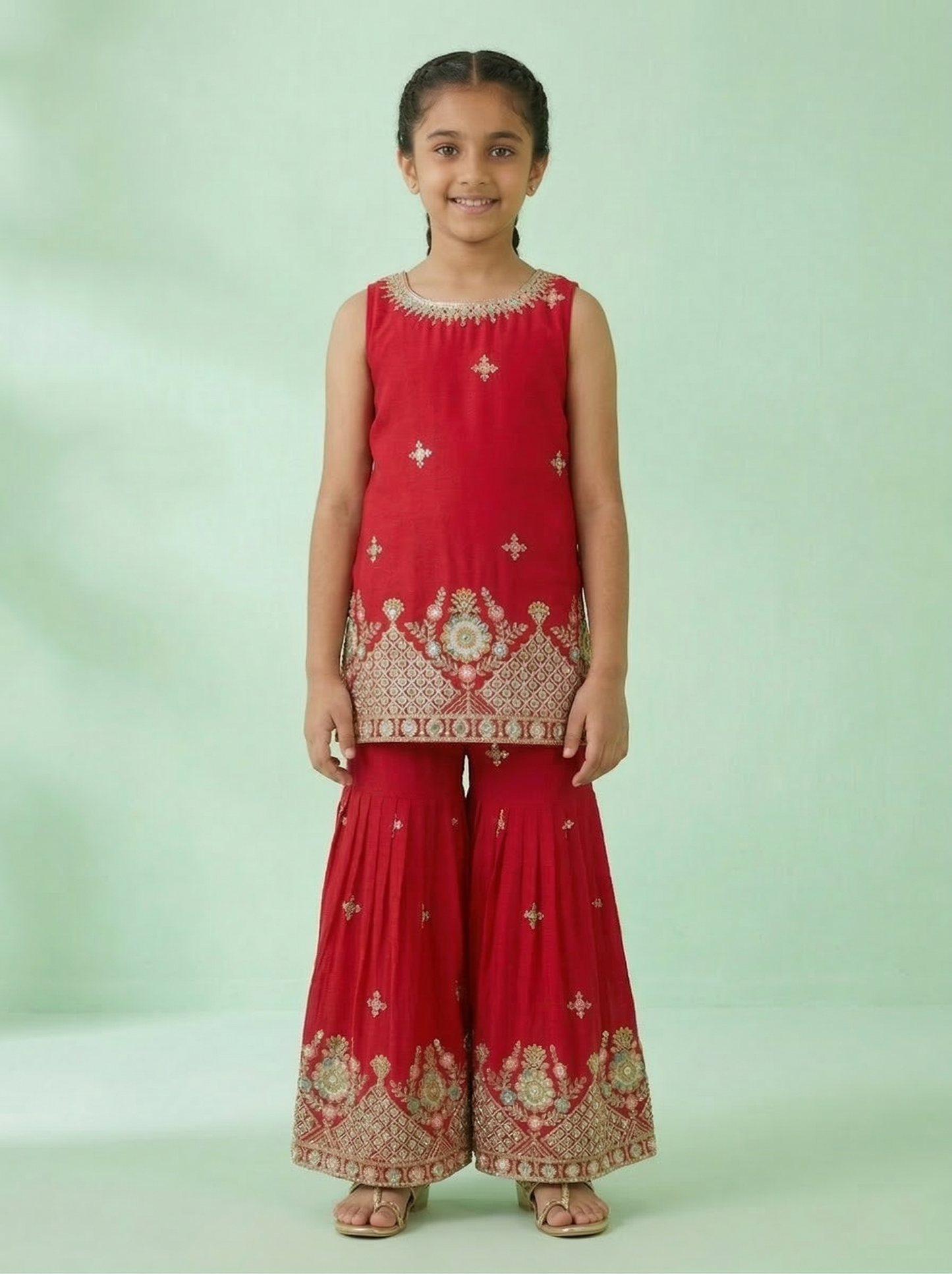 Deep Red Colour Gharara Set(GE-GGHS_3459)