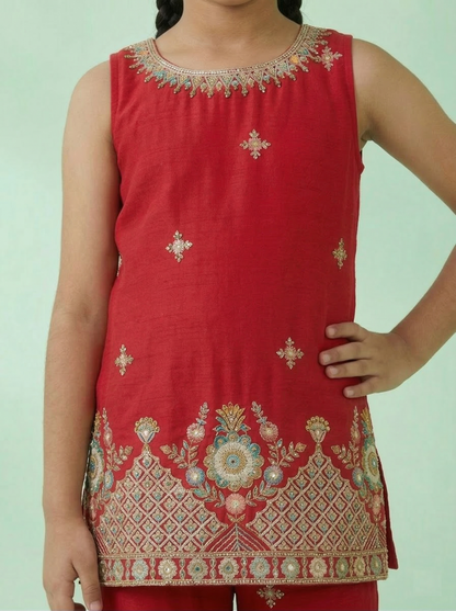 Deep Red Colour Gharara Set(GE-GGHS_3459)