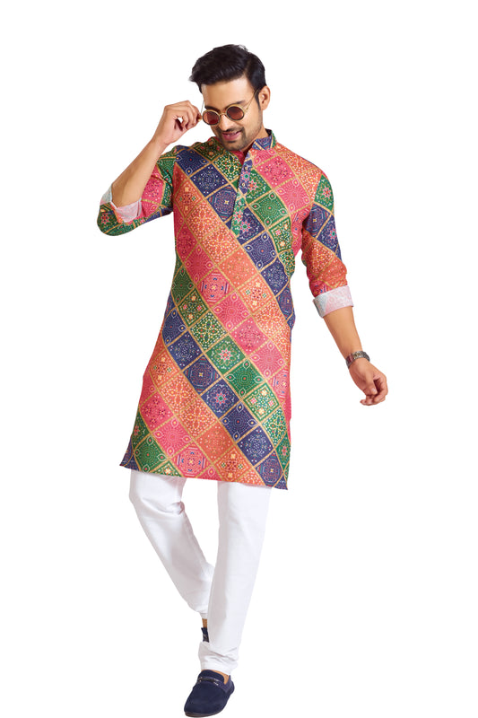 Multi Colour Kurta With Bottom(MC-MKUC_GKL-DIGI BANDHEJ L 158 B)