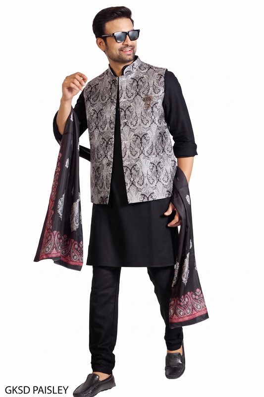Black Colour Bundi Set(ME-MBUS_GKSD PAISLEY)