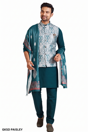 Peacock Blue Colour Bundi Set(ME-MBUS_GKSD PAISLEY)