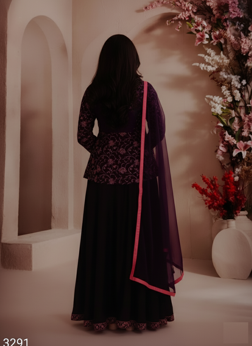 Purple Colour Plazo Set(GE-GPZS_3291)
