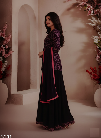 Purple Colour Plazo Set(GE-GPZS_3291)