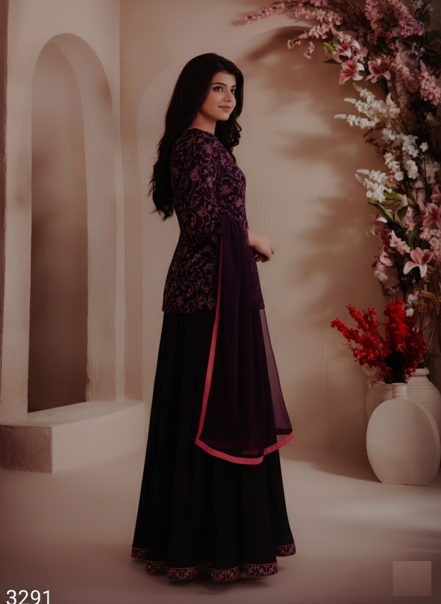Purple Colour Plazo Set(GE-GPZS_3291)