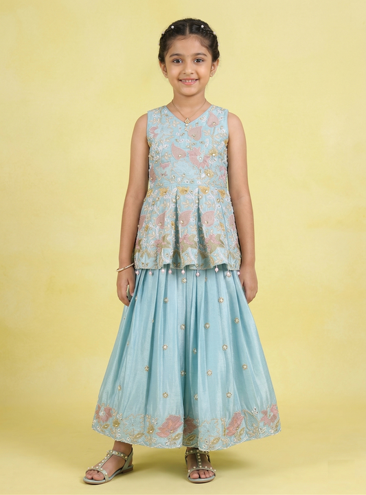 Light Grey & Blue Colour Ghaghra Choli(GE-GGHC_654)