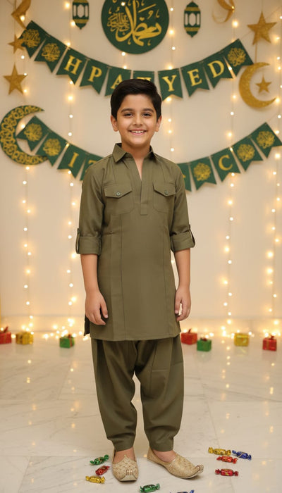 Olive Green Colour Pathani(BE-BPTH_2042)