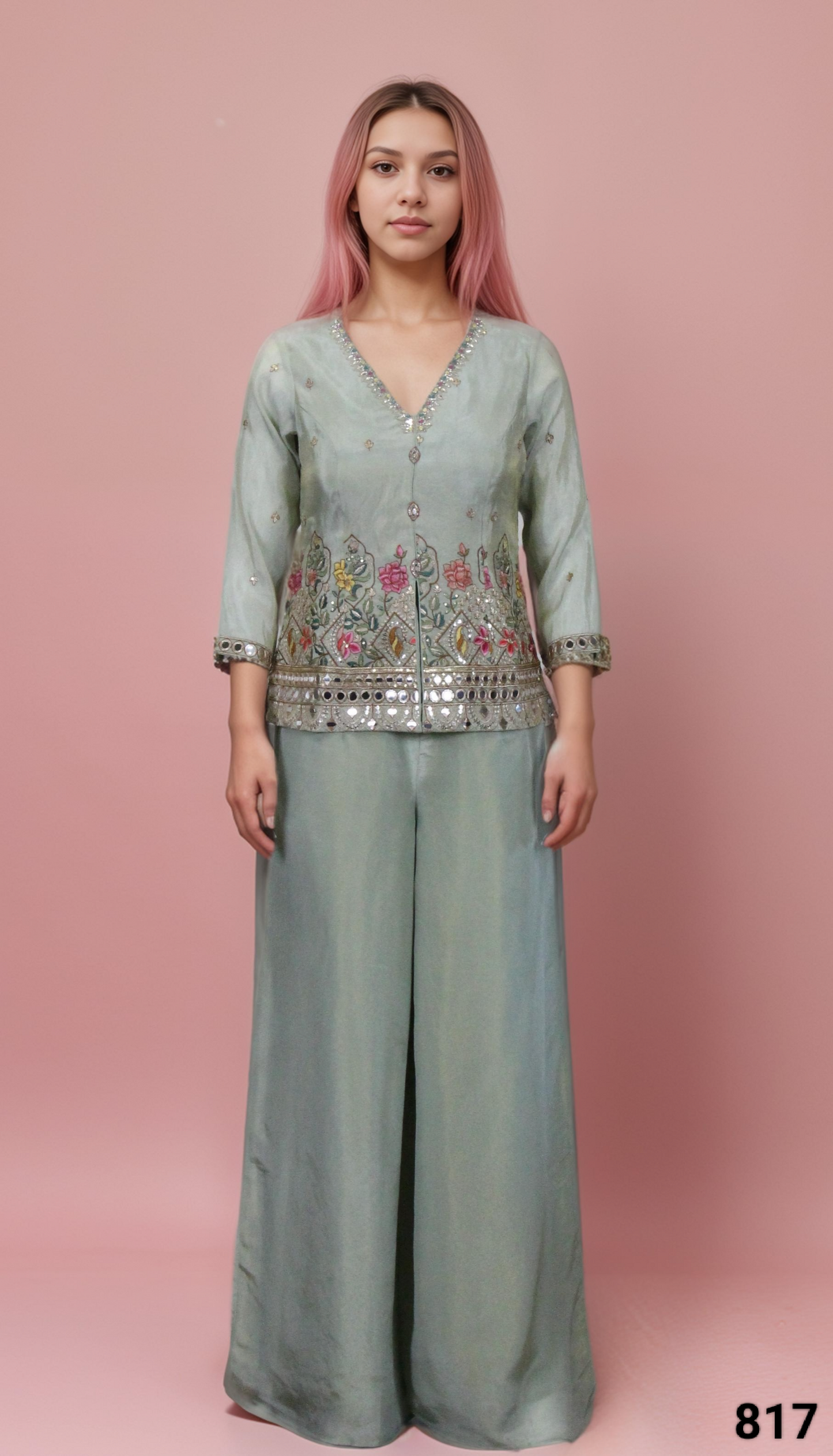 Green Colour Plazo Set With Dupatta(LE-WPZS_817)
