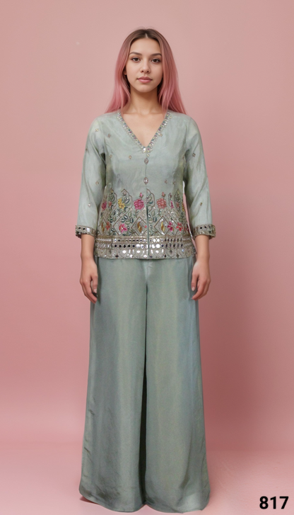 Green Colour Plazo Set With Dupatta(LE-WPZS_817)