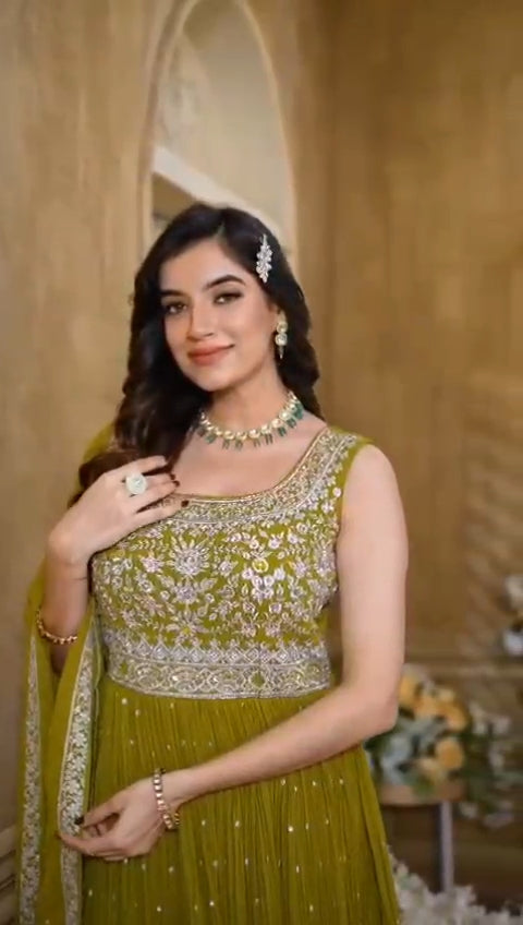 Mehandi Green Colour Anarkali(LE-WANK_2981)