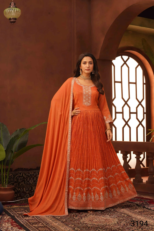 Rust Colour Anarkali Set(LE-WANK_3194)