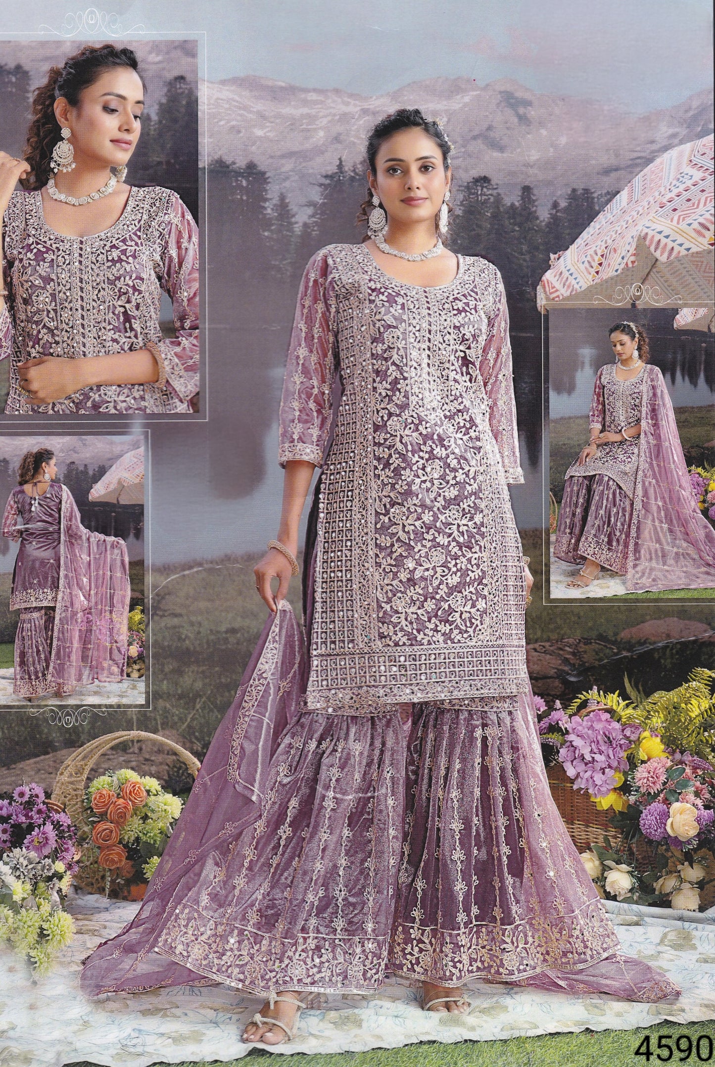 Onion Pink Colour Gharara Set(LE-WGHA_4590)