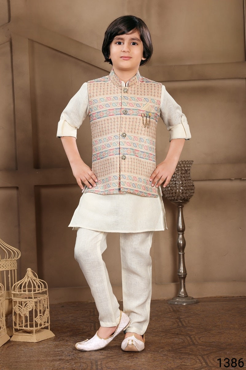 Cream Colour Jacket Kurta Set(BE-BBUS_1386)