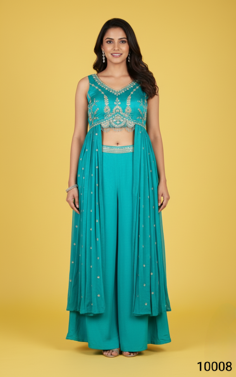 Green Colour Plazo Set(LE-WPZS_10008)