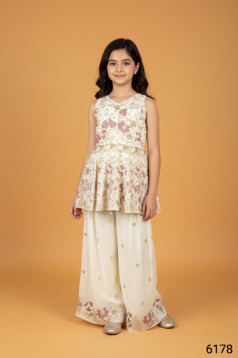 Cream Colour Plazo Set(GE-GPZS_6178)